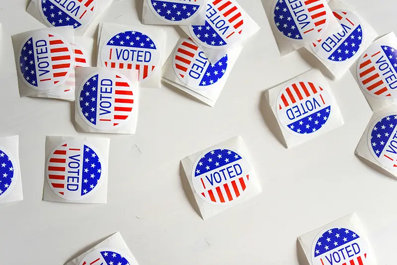 Stickers with 'I Voted' in patriotic design.